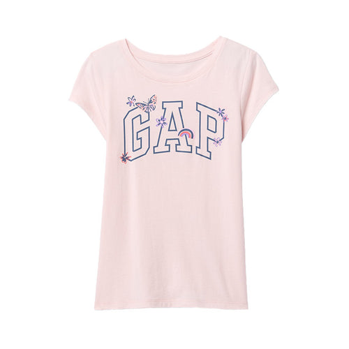 GAP V-HS SS Logo Kız Çocuk T-Shirt - Pembe