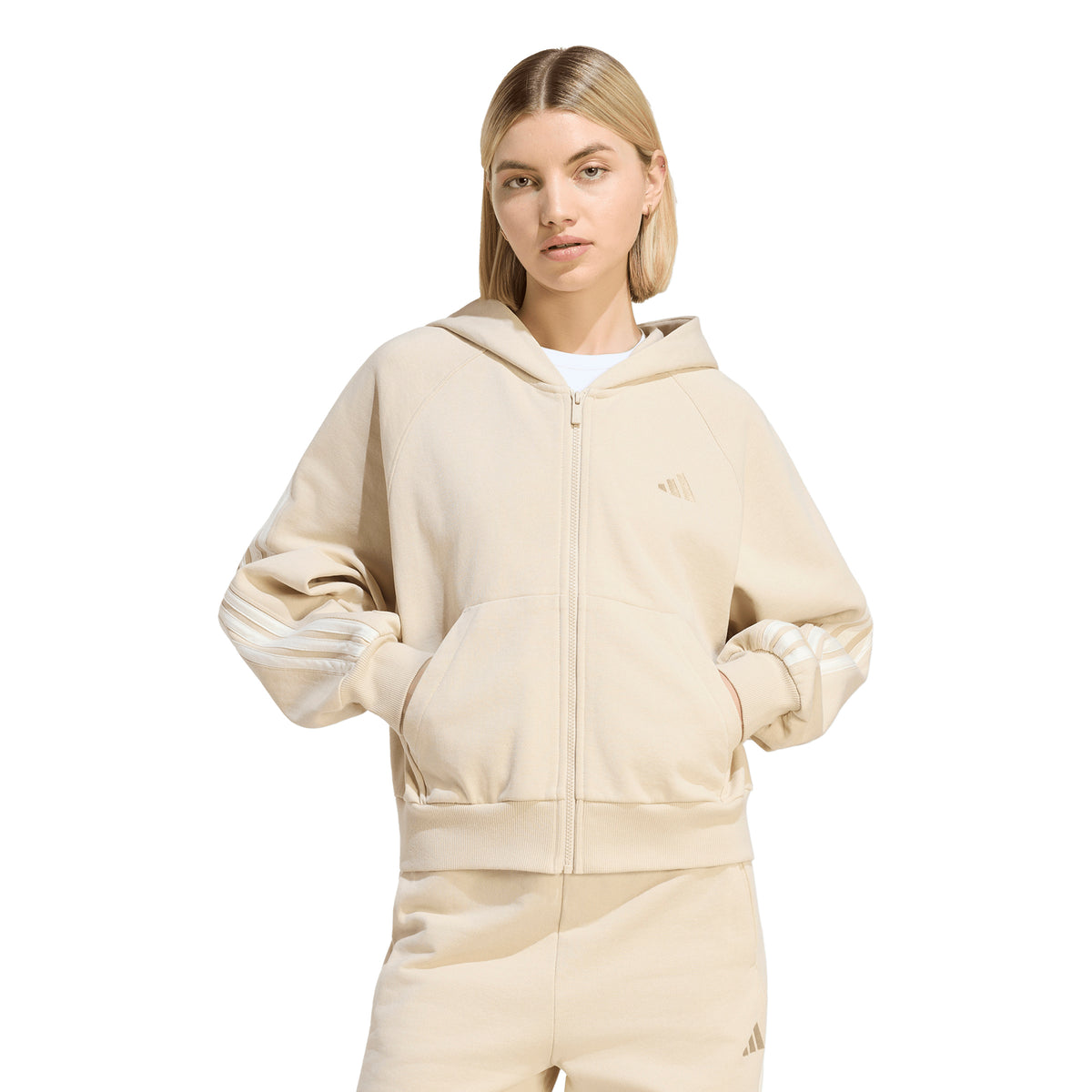 adidas KIT 3-Stripes Full Zip Kadın Sweatshirt - Bej