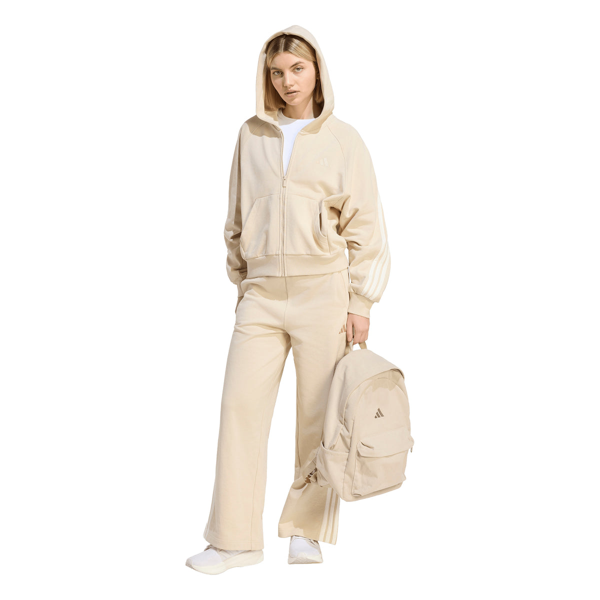 adidas KIT 3-Stripes Full Zip Kadın Sweatshirt - Bej