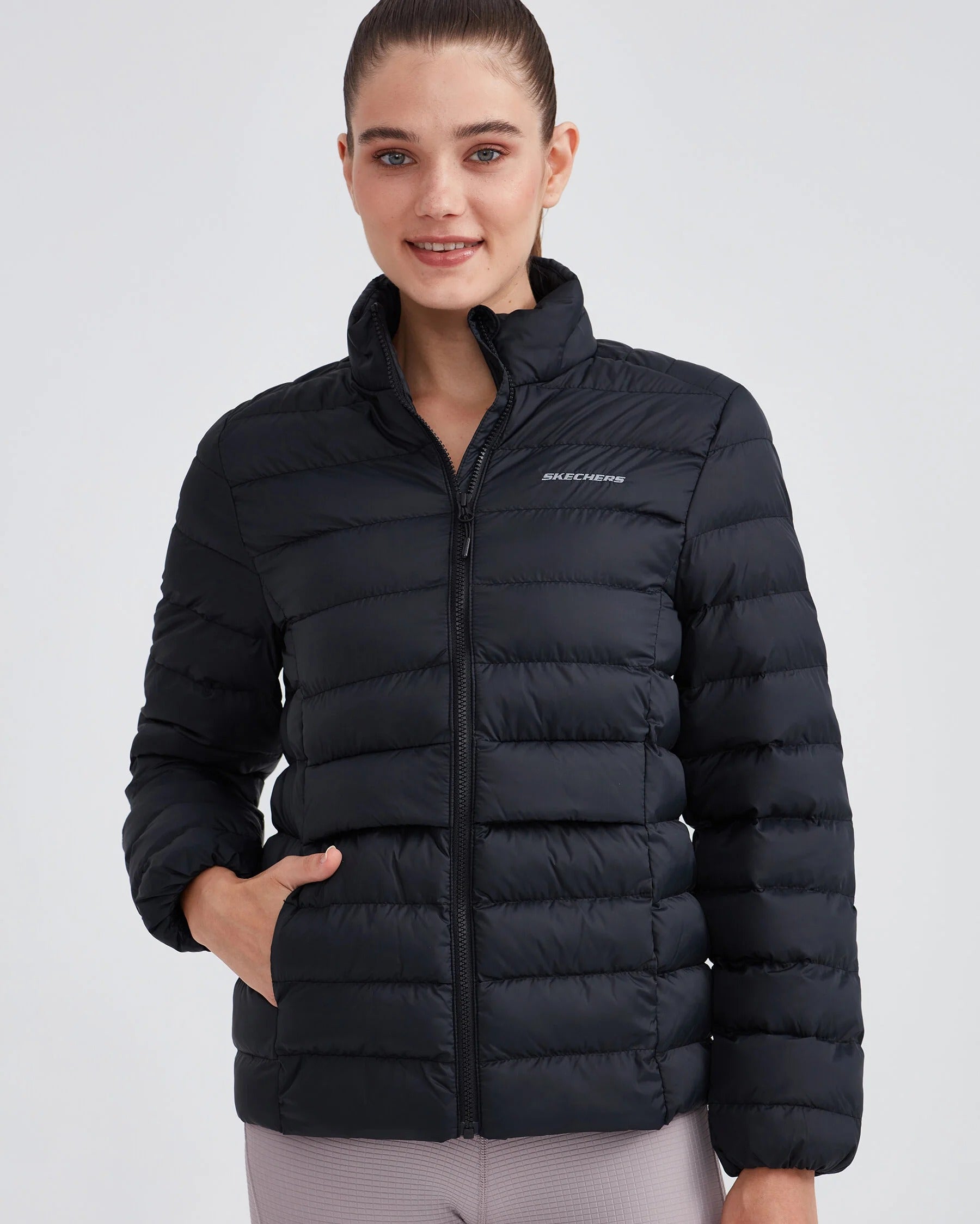 Skechers Outerwear Pop Up Detailed Padded Kadın Mont - Siyah