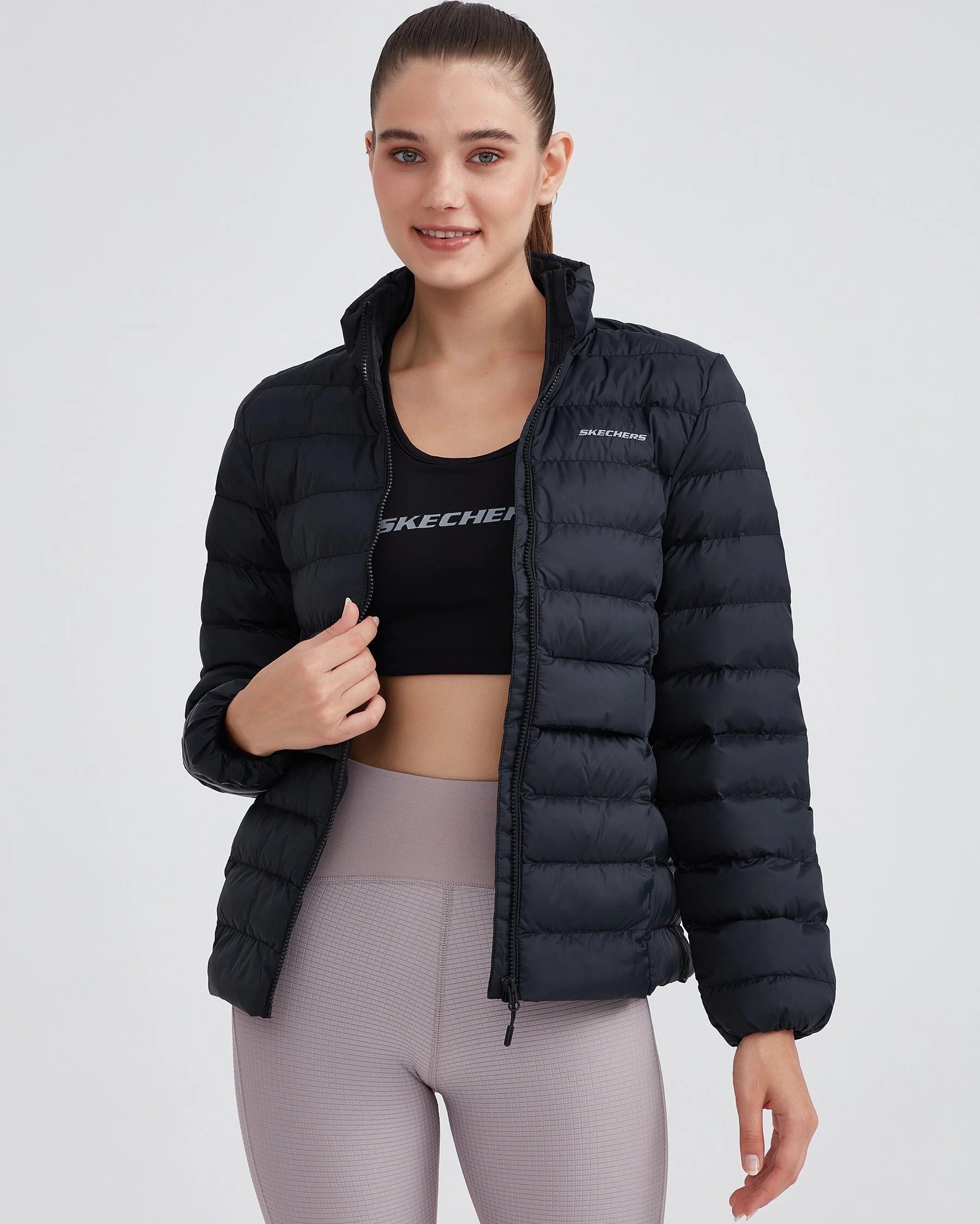 Skechers Outerwear Pop Up Detailed Padded Kadın Mont - Siyah