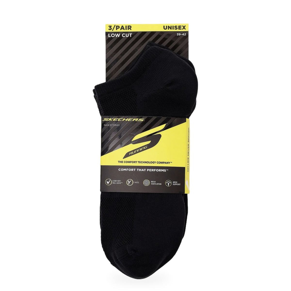 Skechers Performance 3 Pack Unisex Yarım Bilek Çorap - Siyah