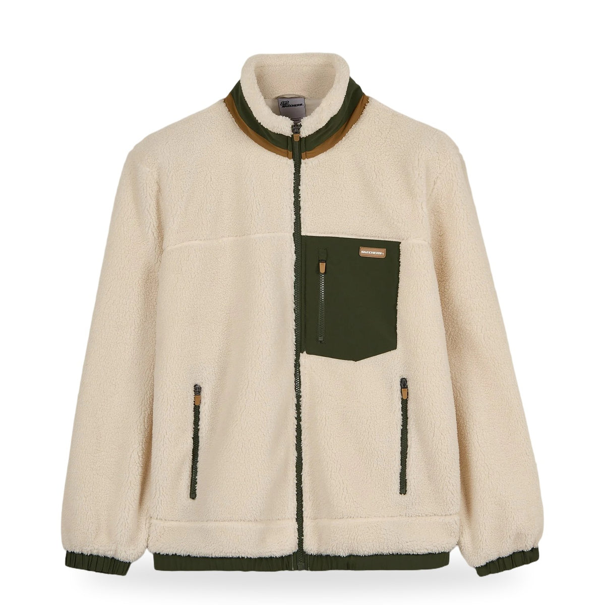 Skechers Sherpa Contrast Full Zip Erkek Ceket - Bej-Yeşil