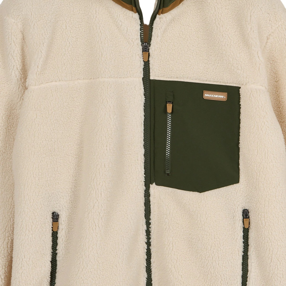 Skechers Sherpa Contrast Full Zip Erkek Ceket - Bej-Yeşil