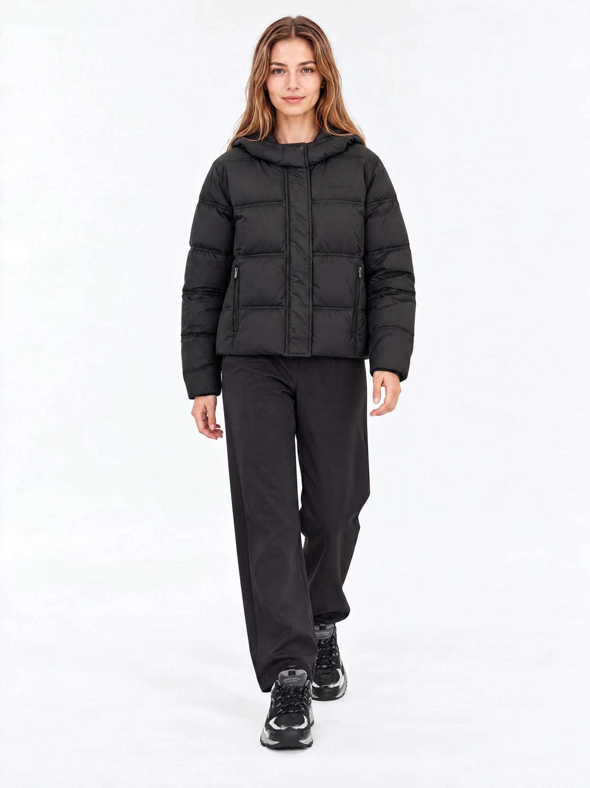 Skechers All Weather Sidewalk Full Zip Hoodie Kadın Mont - Siyah