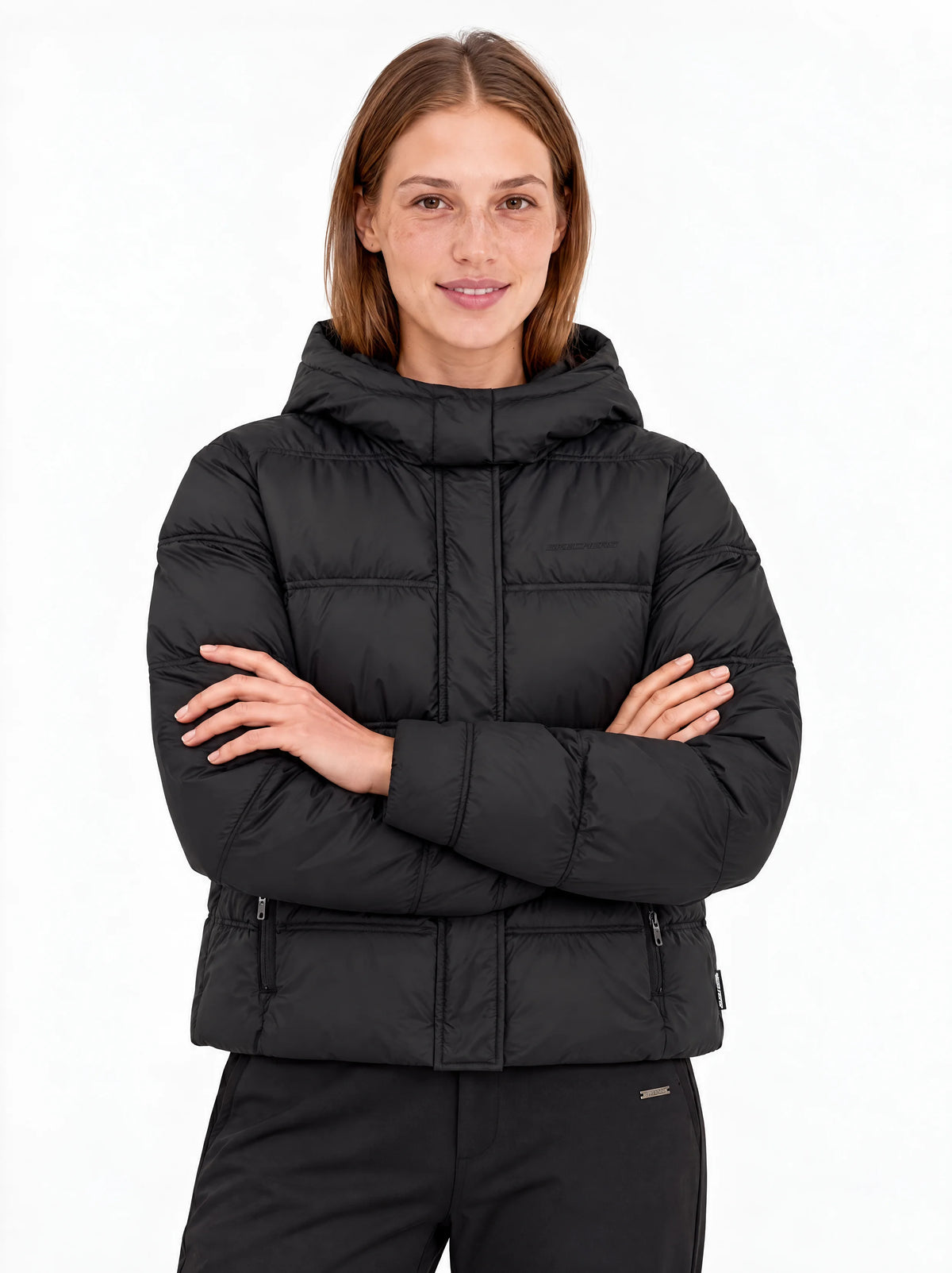 Skechers All Weather Sidewalk Full Zip Hoodie Kadın Mont - Siyah