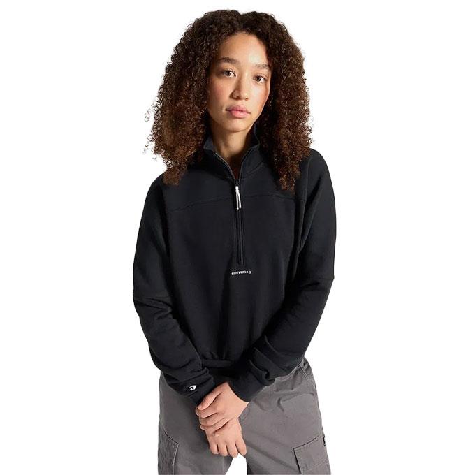 Converse Wordmark 1/2 Zıp Lavender Ash Kadın Siyah Sweatshirt