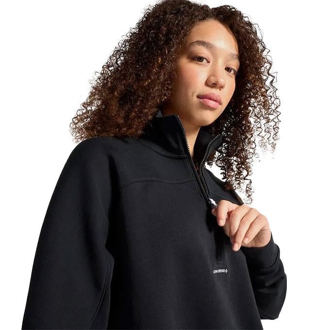 Converse Wordmark 1/2 Zıp Lavender Ash Kadın Siyah Sweatshirt