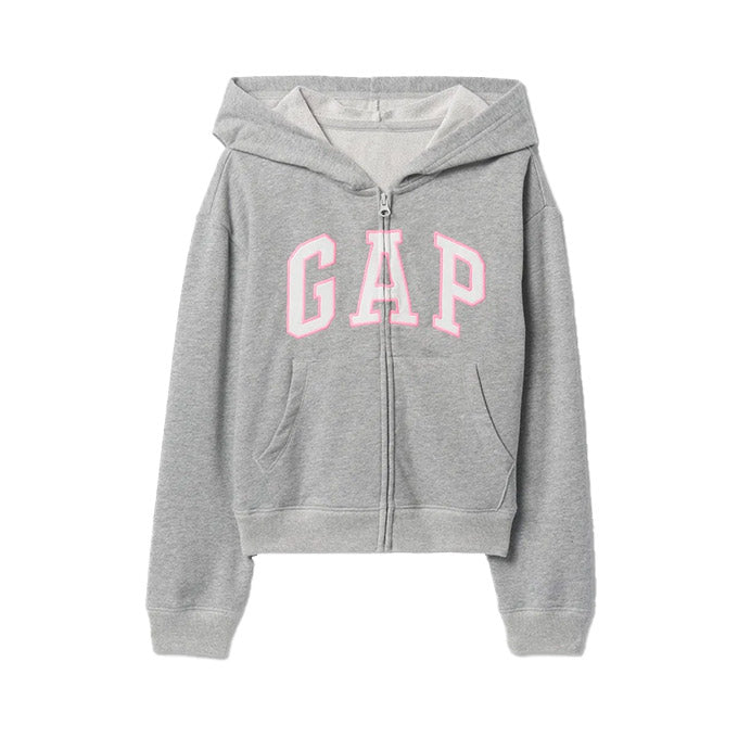 GAP V-Frch Logo Full Zip Kız Çocuk Sweatshirt - Gri