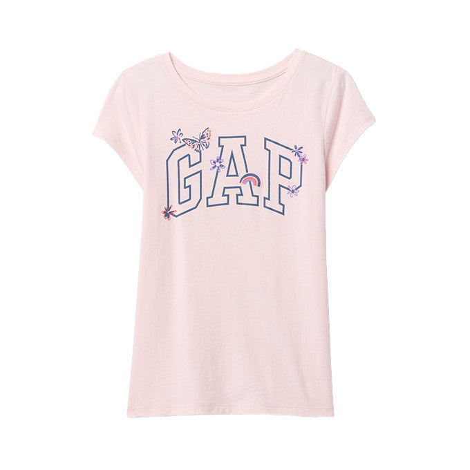 GAP V-HS SS Logo Kız Çocuk T-Shirt - Pembe