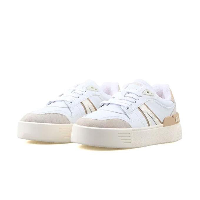 Lacoste L002 Evo Kadın Beyaz-Açık Kahverengi Sneaker