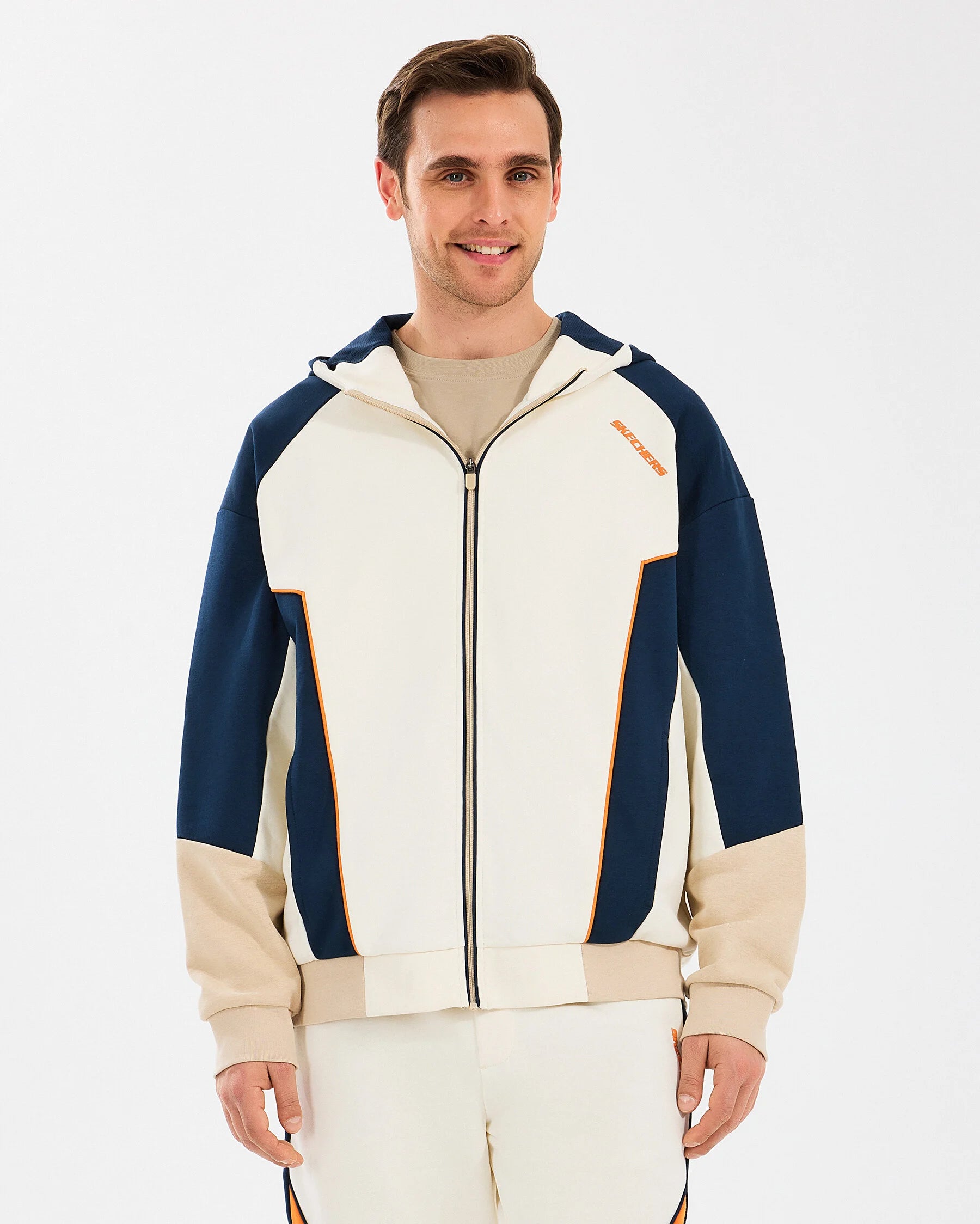 Skechers Diagonal LW Fleece Fullzip Hoodie Beyaz Erkek Sweatshirt
