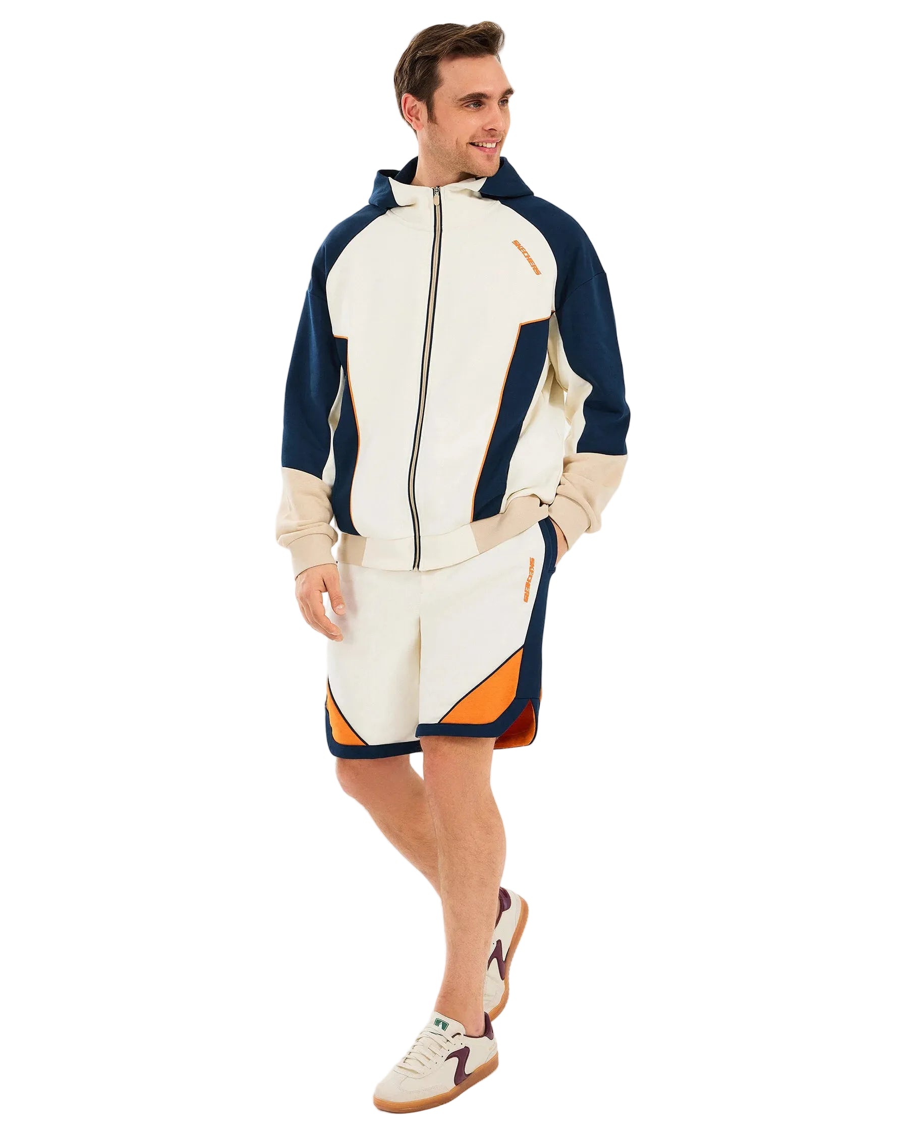 Skechers Diagonal LW Fleece Fullzip Hoodie Erkek Sweatshirt - Beyaz