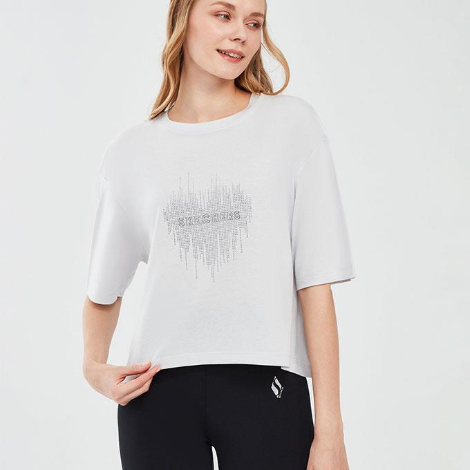 Skechers Graphic Short Sleeve Gri Kadın T-Shirt