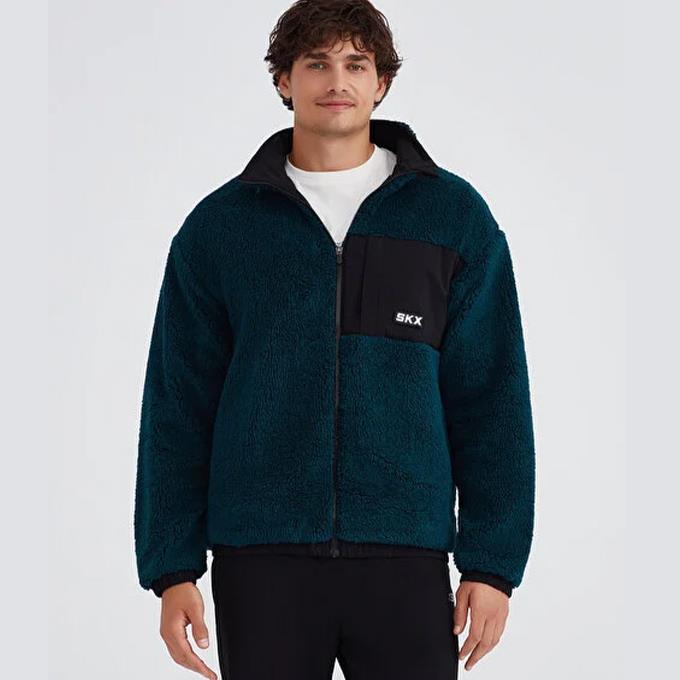 Skechers Outdoor Fleece Full Zip Sherpa Petrol Erkek Mont