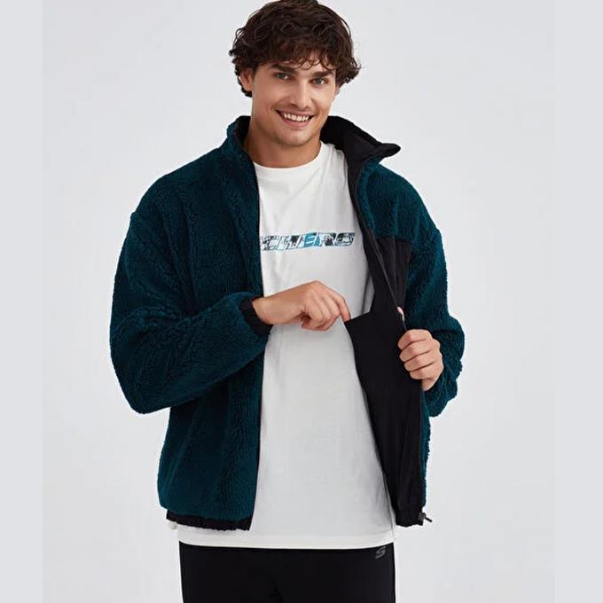 Skechers Outdoor Fleece Full Zip Sherpa Petrol Erkek Mont