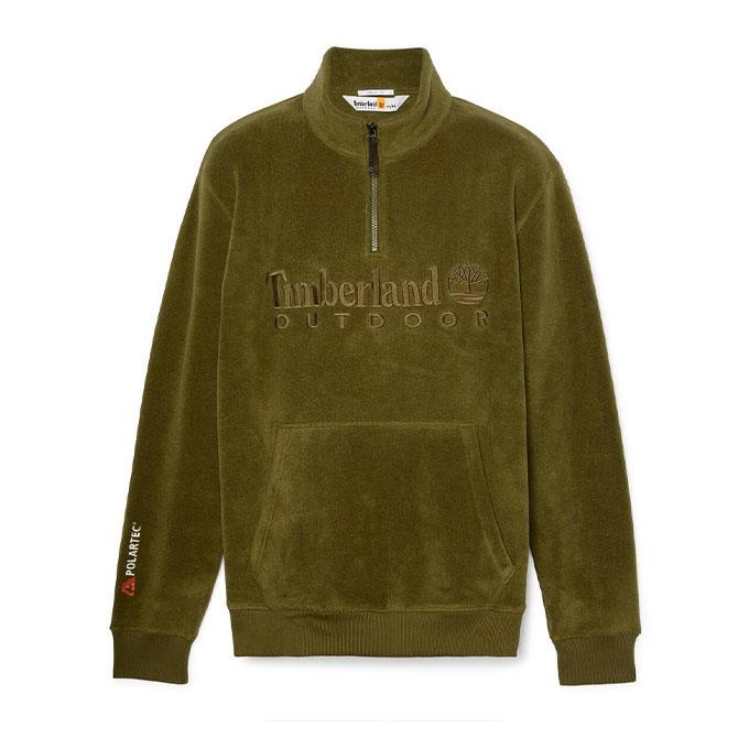 Timberland Polartec Linear Logo 1/4 Zıp Fleecez Yeşil Erkek Polar