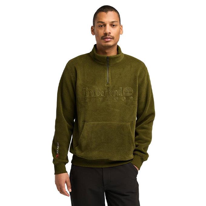 Timberland Polartec Linear Logo 1/4 Zıp Fleecez Yeşil Erkek Polar